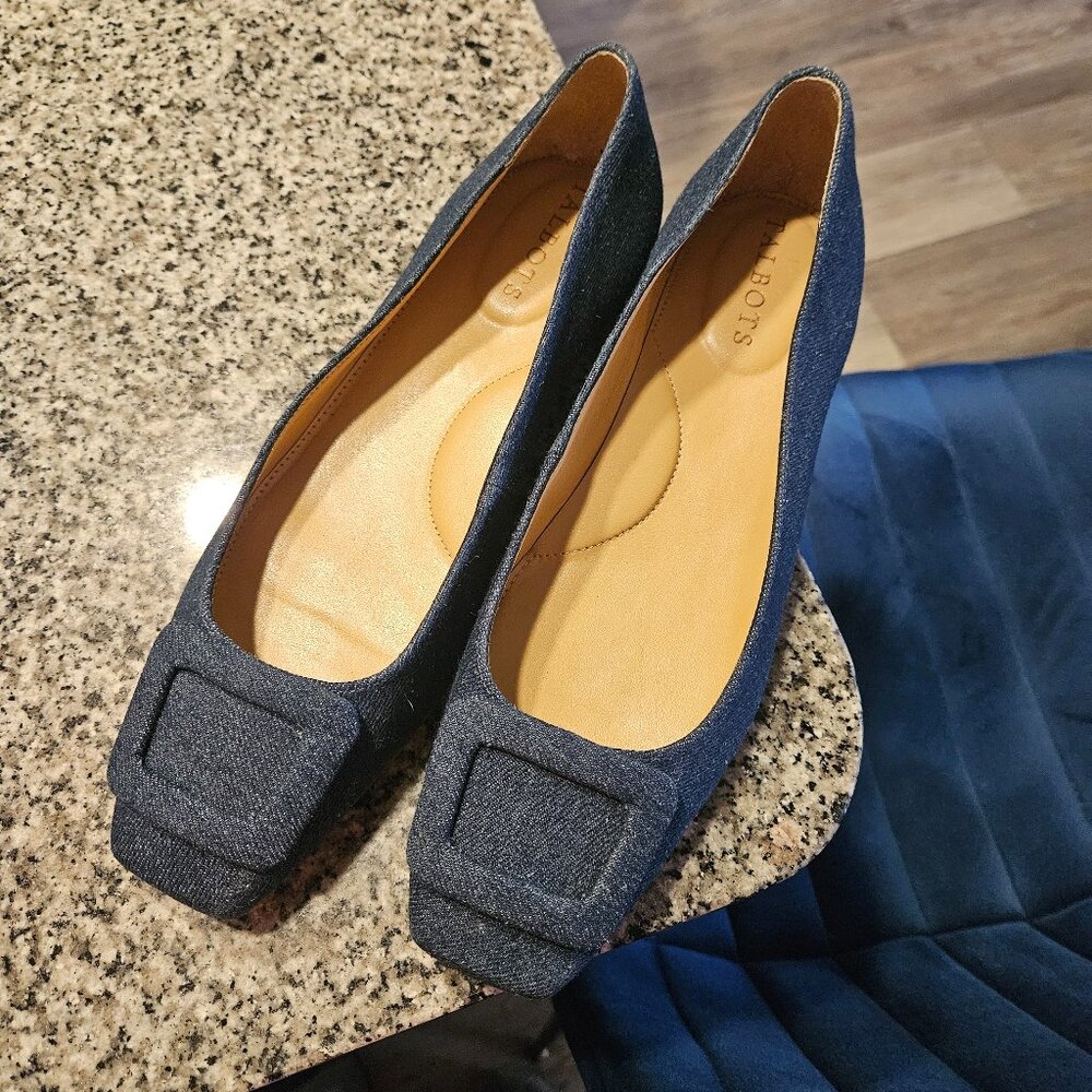 Talbots Sutton Buckle Flat in Dark Denim